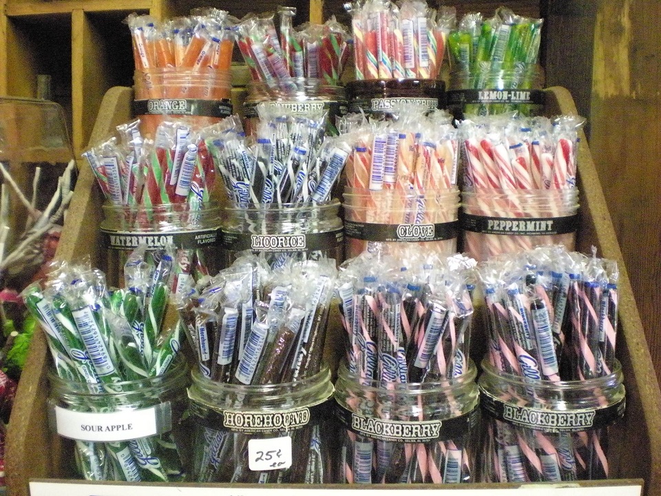 Old time candy at Pioneer Farm Museum Gift Shop, peppermint sticks, licorice